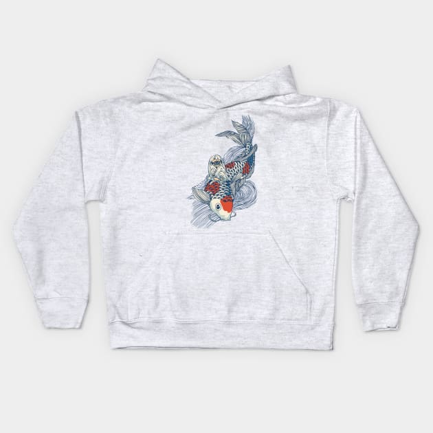 Pug and Koi Kids Hoodie by huebucket